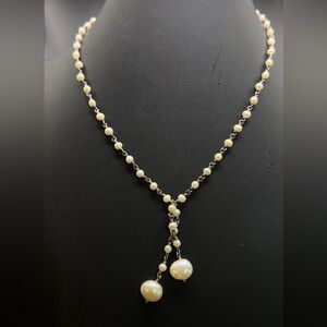 STERLING SILVER 925 FRESHWATER PEARL LARIAT STYLE NECKLACE 15”